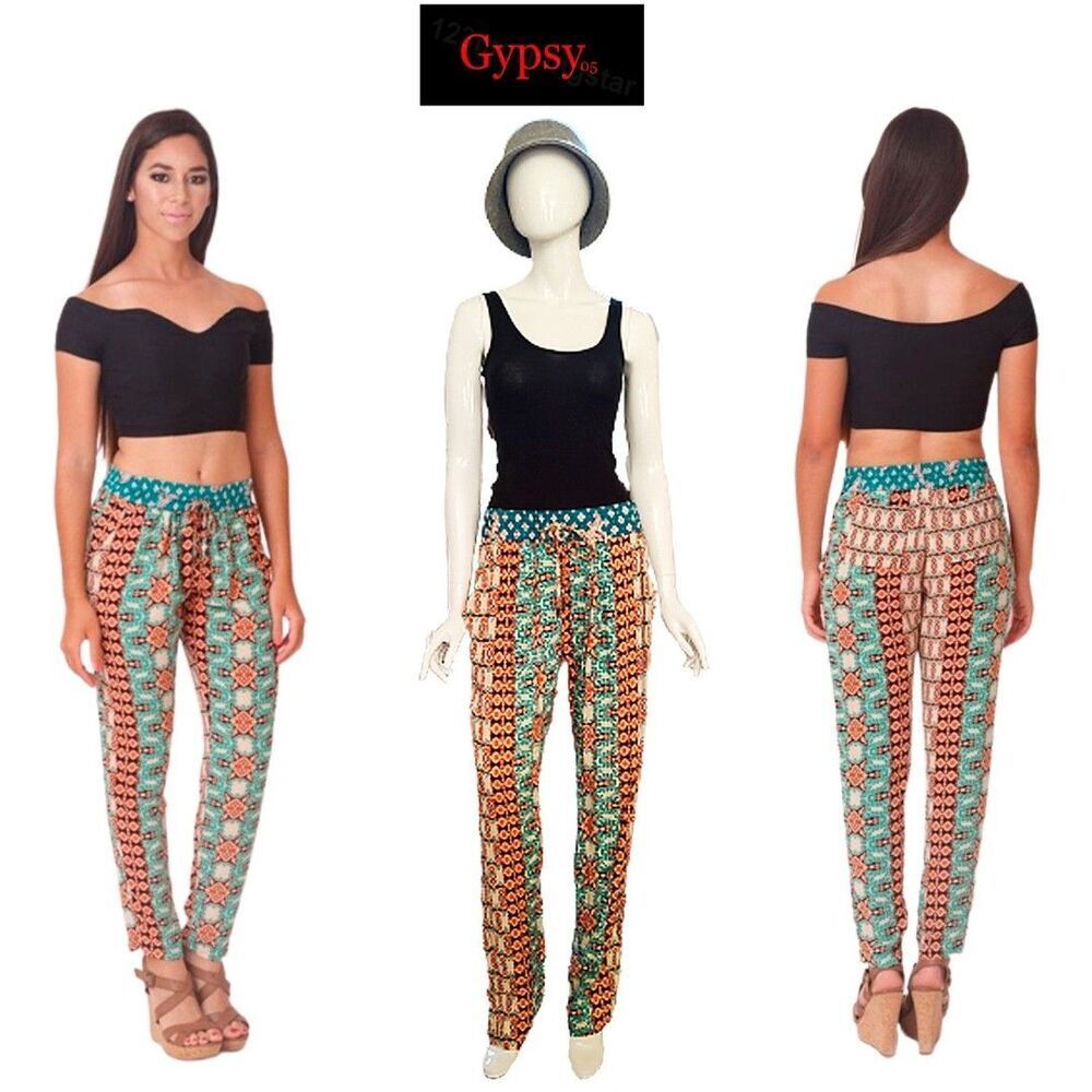 GYPSY05 NEW Bohemian Lima Mosaic Drawstring Pants M
